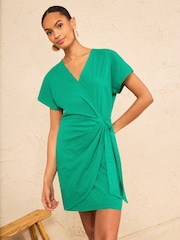 Love & Roses Bright Green Wrap Tie Side Jersey Mini Dress - Image 3 of 4