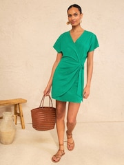 Love & Roses Bright Green Wrap Tie Side Jersey Mini Dress - Image 4 of 4