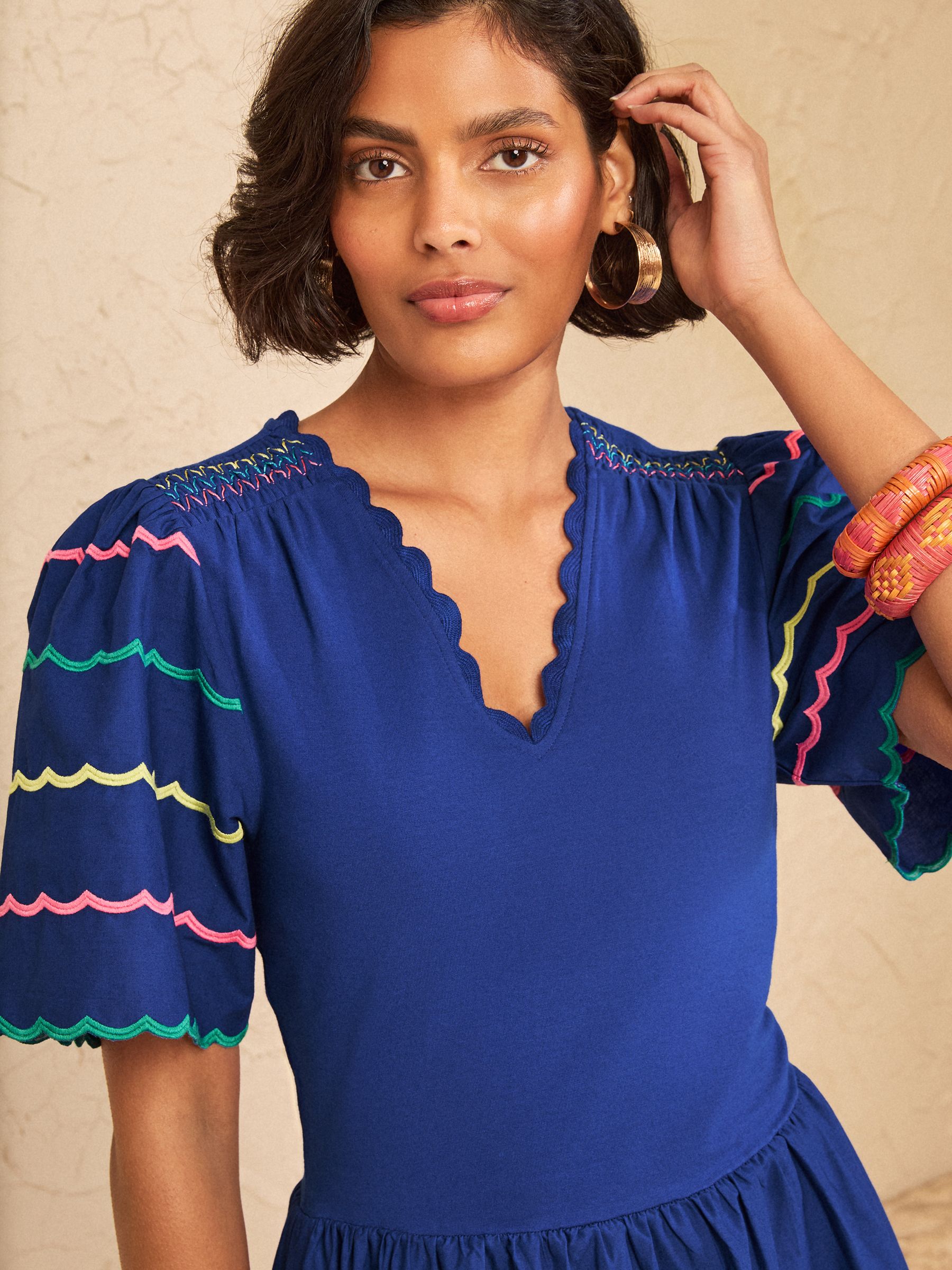 Buy Love & Roses Cobalt Blue Short Sleeve Scallop Woven Jersey Mix