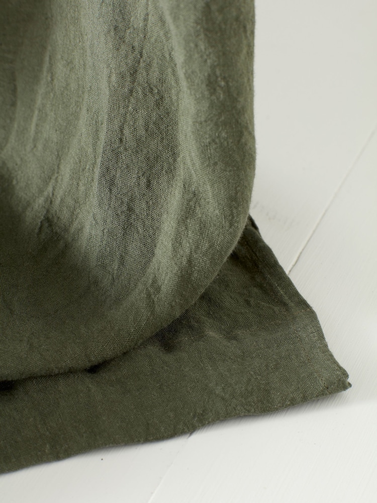 Secret Linen Store Olive Green 100% Linen Loop Top Slot Header Single Curtains - Image 3 of 3 Secret Linen Store Olive Green 100% Linen Loop Top Slot Header Single Curtains - Image 3 of 3