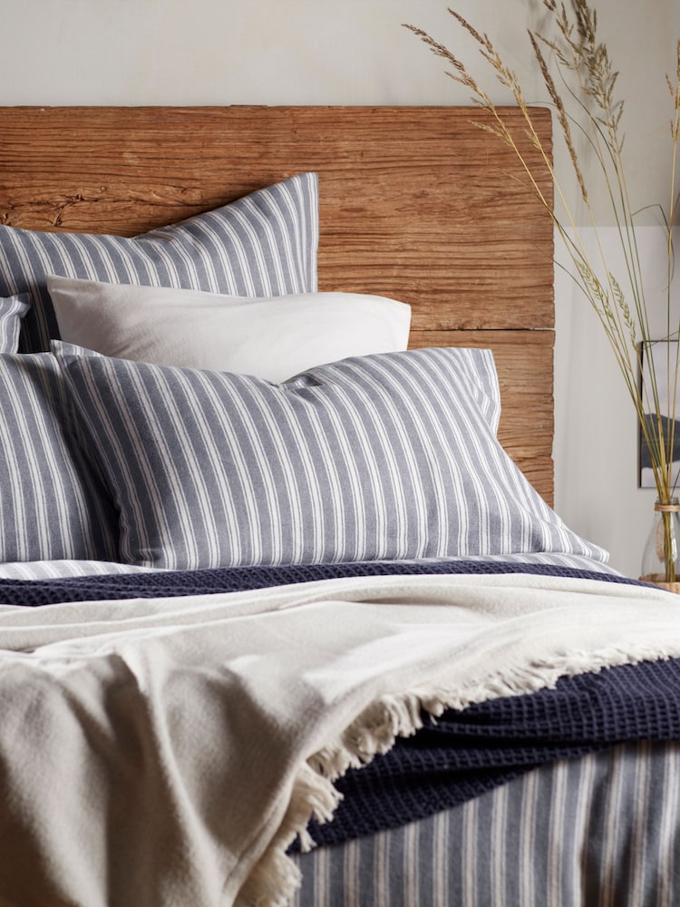 Secret Linen Store French Blue Fred Stripe Brushed Pillowcase - Image 1 of 4 Secret Linen Store French Blue Fred Stripe Brushed Pillowcase - Image 1 of 4