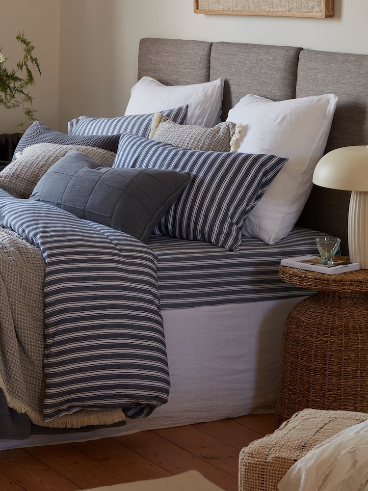 Secret Linen Store French Blue Fred Stripe Brushed Fitted Sheet - Image 1 of 6 Secret Linen Store French Blue Fred Stripe Brushed Fitted Sheet - Image 1 of 6
