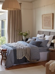 Secret Linen Store French Blue Fred Stripe Brushed Fitted Sheet - Image 2 of 6