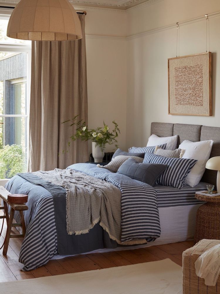 Secret Linen Store French Blue Fred Stripe Brushed Fitted Sheet - Image 2 of 6 Secret Linen Store French Blue Fred Stripe Brushed Fitted Sheet - Image 2 of 6