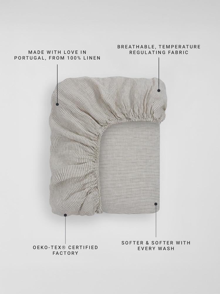 Secret Linen Store Natural Sid Stripe 100% Linen Fitted Sheet - Image 3 of 3 Secret Linen Store Natural Sid Stripe 100% Linen Fitted Sheet - Image 3 of 3