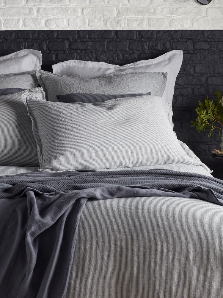 Secret Linen Store French Blue Sid Stripe 100% Linen Pillowcase - Image 2 of 4 Secret Linen Store French Blue Sid Stripe 100% Linen Pillowcase - Image 2 of 4