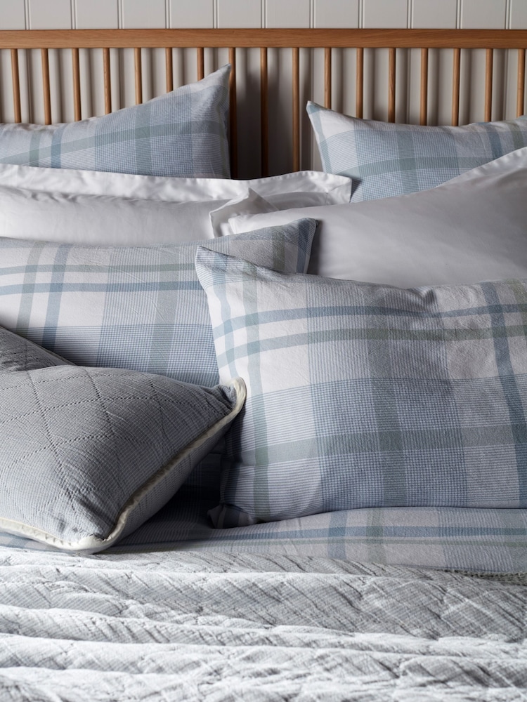 Secret Linen Store Blue Lauren Check Housewife Pillowcase - Image 1 of 4 Secret Linen Store Blue Lauren Check Housewife Pillowcase - Image 1 of 4