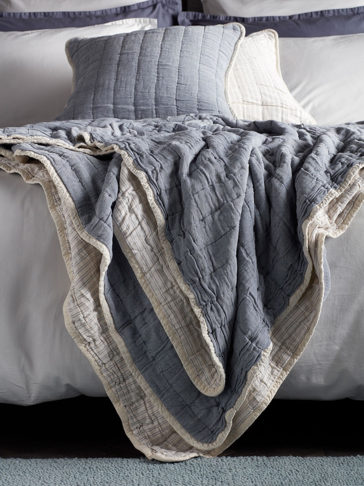 Secret Linen Store French Blue Vivienne Quilted Throw - Image 1 of 3 Secret Linen Store French Blue Vivienne Quilted Throw - Image 1 of 3