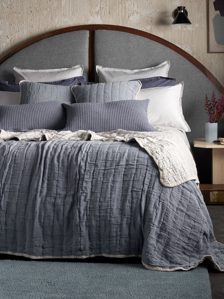 Secret Linen Store French Blue Vivienne Quilted Throw - Image 2 of 3 Secret Linen Store French Blue Vivienne Quilted Throw - Image 2 of 3