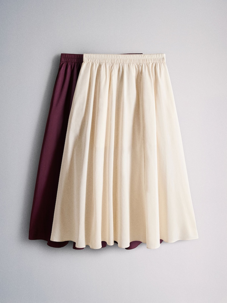 The Set 2 Pack Cotton Maxi Skirt Cream/Burgandy Red - Image 2 of 6