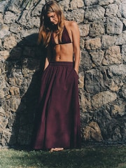 The Set 2 Pack Cotton Maxi Skirt Cream/Burgandy Red - Image 3 of 6
