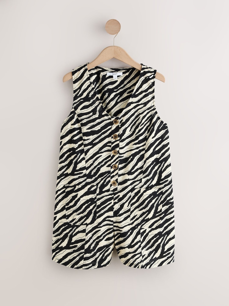 Animal Print Cotton Rich Romper Playsuit - Image 1 of 3 Animal Print Cotton Rich Romper Playsuit - Image 1 of 3