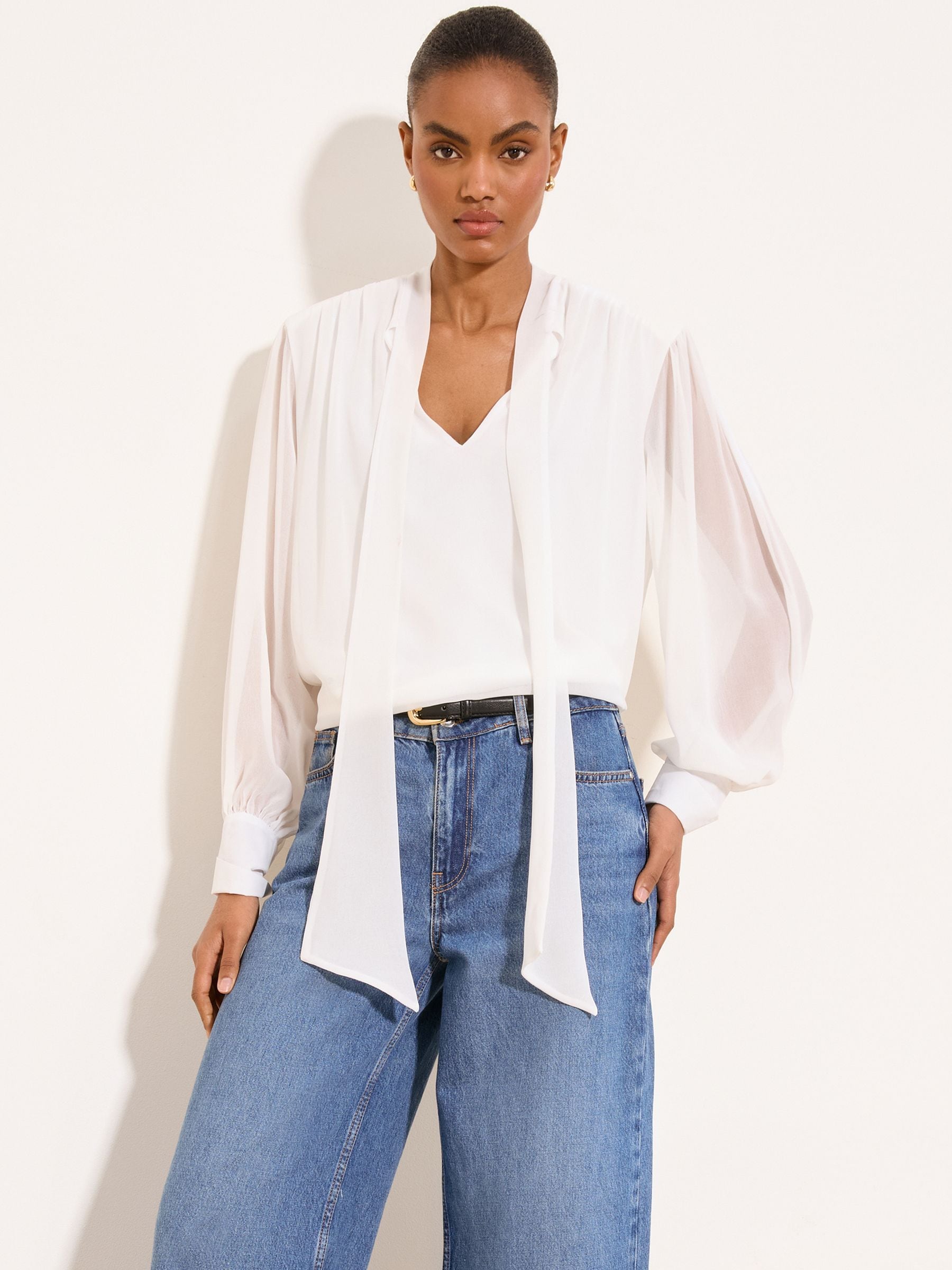 Buy Lipsy White Chiffon Pussybow Shoulder Pad Blouse from Next