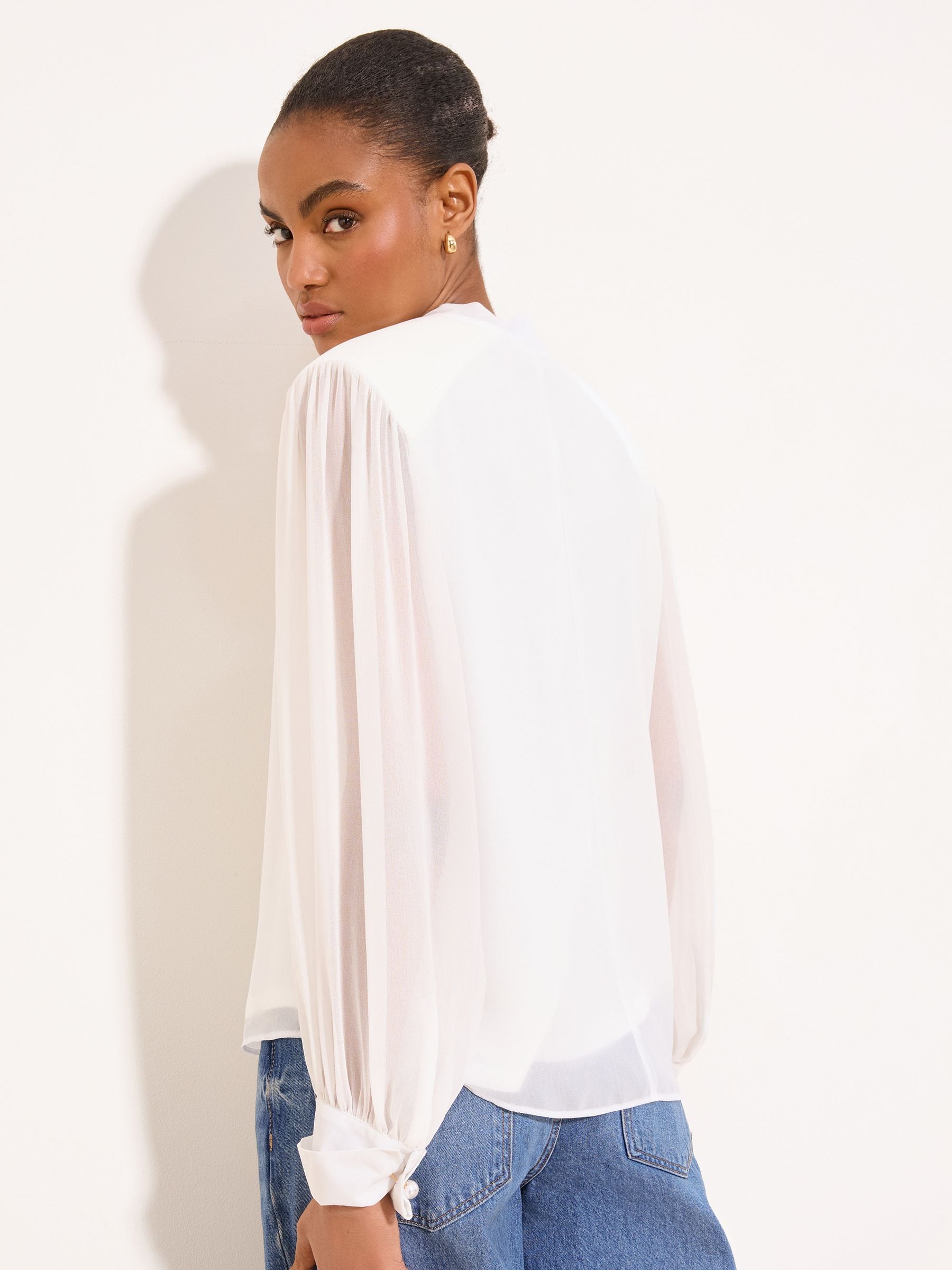 Buy Lipsy White Chiffon Pussybow Shoulder Pad Blouse from the Next