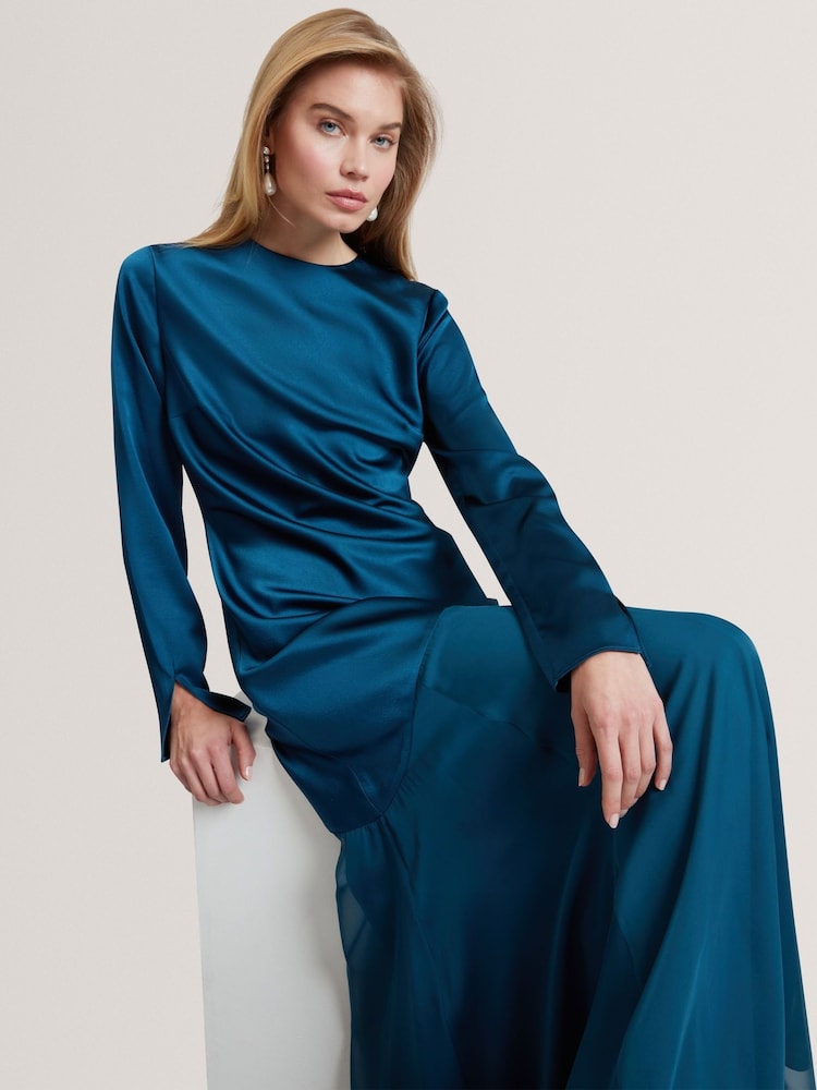 v-neck wedding dress long sleeves A-Line Long Sleeves Satin Wedding Dresses with V Neck