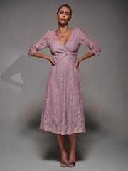 Jolie Moi Pink Lace Detail Long Sleeve Midi Dress - Image 1 of 6
