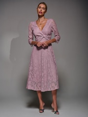 Jolie Moi Pink Lace Detail Long Sleeve Midi Dress - Image 5 of 6