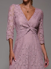 Jolie Moi Pink Lace Detail Long Sleeve Midi Dress - Image 6 of 6