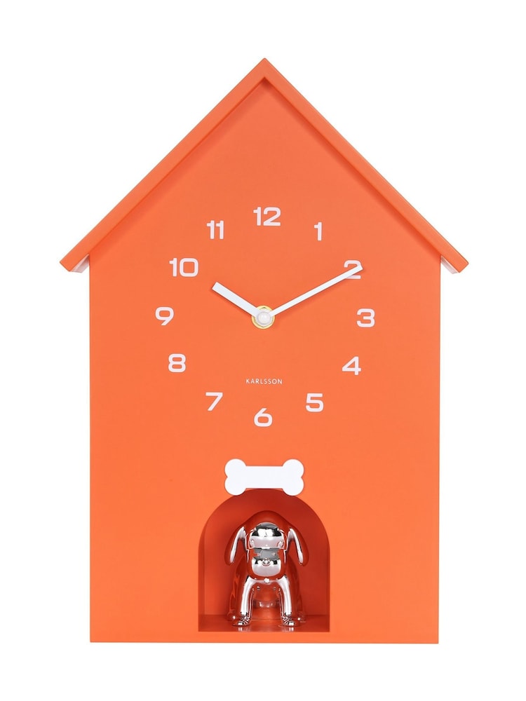 Present Time Bright Orange Dog House Wall Clock - Image 1 of 3 Present Time Bright Orange Dog House Wall Clock - Image 1 of 3