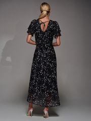 Coal Black - Jolie Moi V-Neck Frill Sleeve Chiffon Midaxi Dress - Slika 2 iz 6