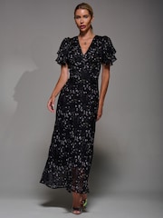 Coal Black - Jolie Moi V-Neck Frill Sleeve Chiffon Midaxi Dress - Slika 6 iz 6