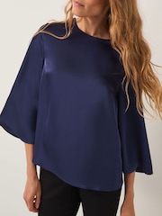 Monsoon Blue Ingrid Bell Sleeve Satin Blouse - Image 1 of 5