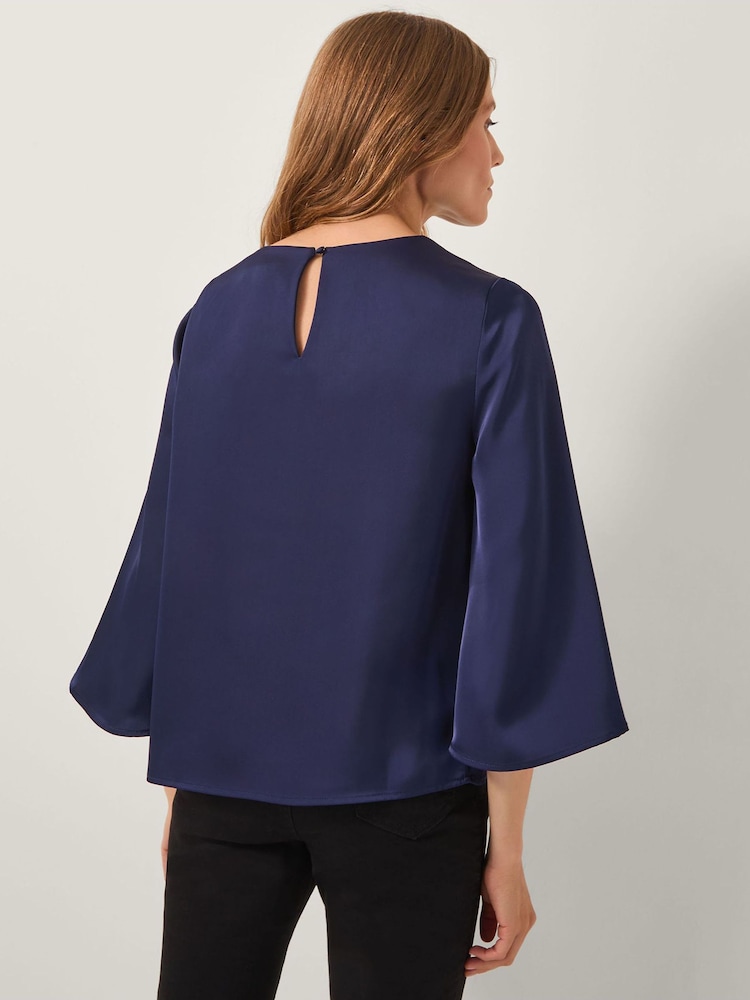 Monsoon Blue Ingrid Bell Sleeve Satin Blouse - Image 2 of 5