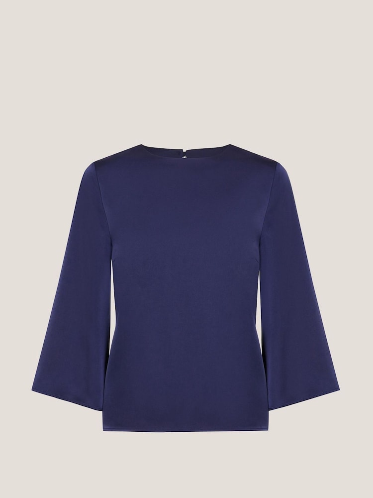 Monsoon Blue Ingrid Bell Sleeve Satin Blouse - Image 5 of 5