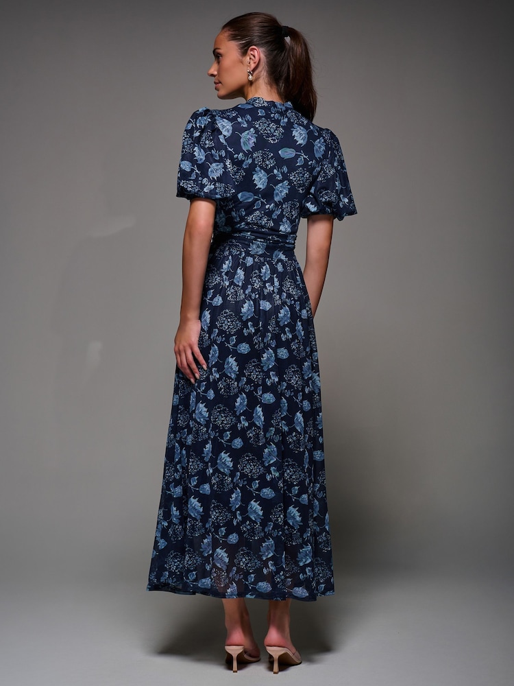Jolie Moi Puffy Sleeve Printed Mesh Maxi Dress - Bild 2 von 6