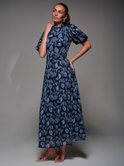 Jolie Moi Puffy Sleeve Printed Mesh Maxi Dress - Bild 5 von 6