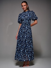 Jolie Moi Puffy Sleeve Printed Mesh Maxi Dress - Bild 6 von 6