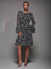 črna - Jolie Moi Long Sleeve Chiffon Knee Length Dress - Slika 1 iz 6