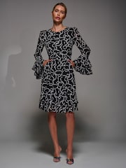 črna - Jolie Moi Long Sleeve Chiffon Knee Length Dress - Slika 3 iz 6