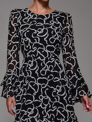 črna - Jolie Moi Long Sleeve Chiffon Knee Length Dress - Slika 4 iz 6