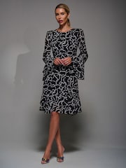 črna - Jolie Moi Long Sleeve Chiffon Knee Length Dress - Slika 5 iz 6