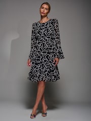 črna - Jolie Moi Long Sleeve Chiffon Knee Length Dress - Slika 6 iz 6