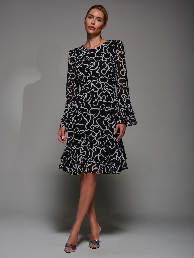 črna - Jolie Moi Long Sleeve Chiffon Knee Length Dress - Slika 6 iz 6