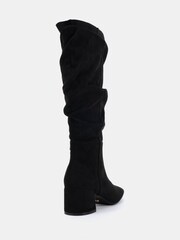 črna - Novo Wide Fit Geri Block Heel Square Toe Ruched Knee Boots - Slika 4 iz 6