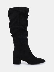 črna - Novo Wide Fit Geri Block Heel Square Toe Ruched Knee Boots - Slika 5 iz 6
