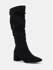 črna - Novo Wide Fit Geri Block Heel Square Toe Ruched Knee Boots - Slika 6 iz 6
