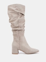 Natur - Novo Wide Fit Geri Block Heel Square Toe Ruched Knee Boots - Bild 2 von 6