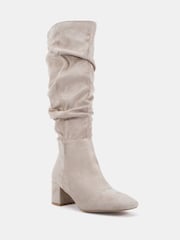 Natur - Novo Wide Fit Geri Block Heel Square Toe Ruched Knee Boots - Bild 3 von 6