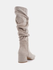 Natur - Novo Wide Fit Geri Block Heel Square Toe Ruched Knee Boots - Bild 4 von 6