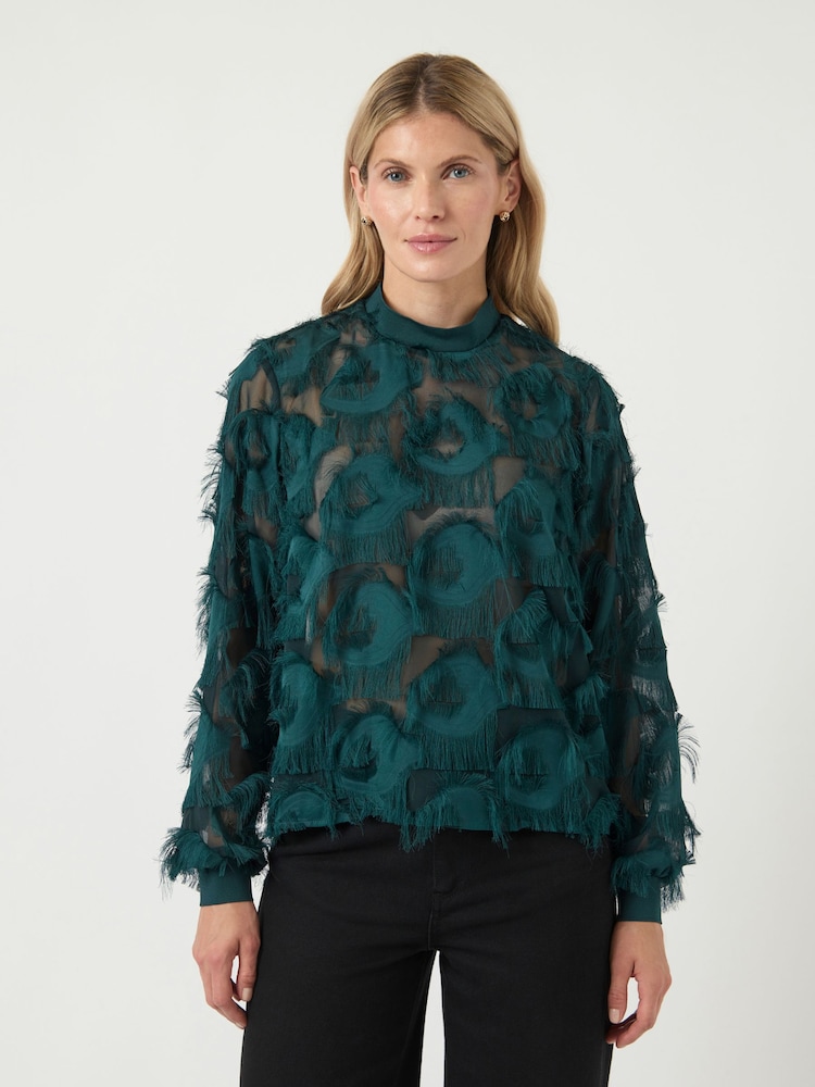 Azul - Blusa de manga comprida com textura de franjas Y.A.S. - Imagem 1 de 5