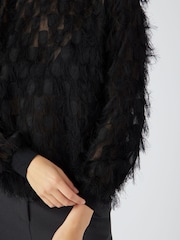 Preto - Blusa de manga comprida com textura de franjas Y.A.S. - Imagem 3 de 5