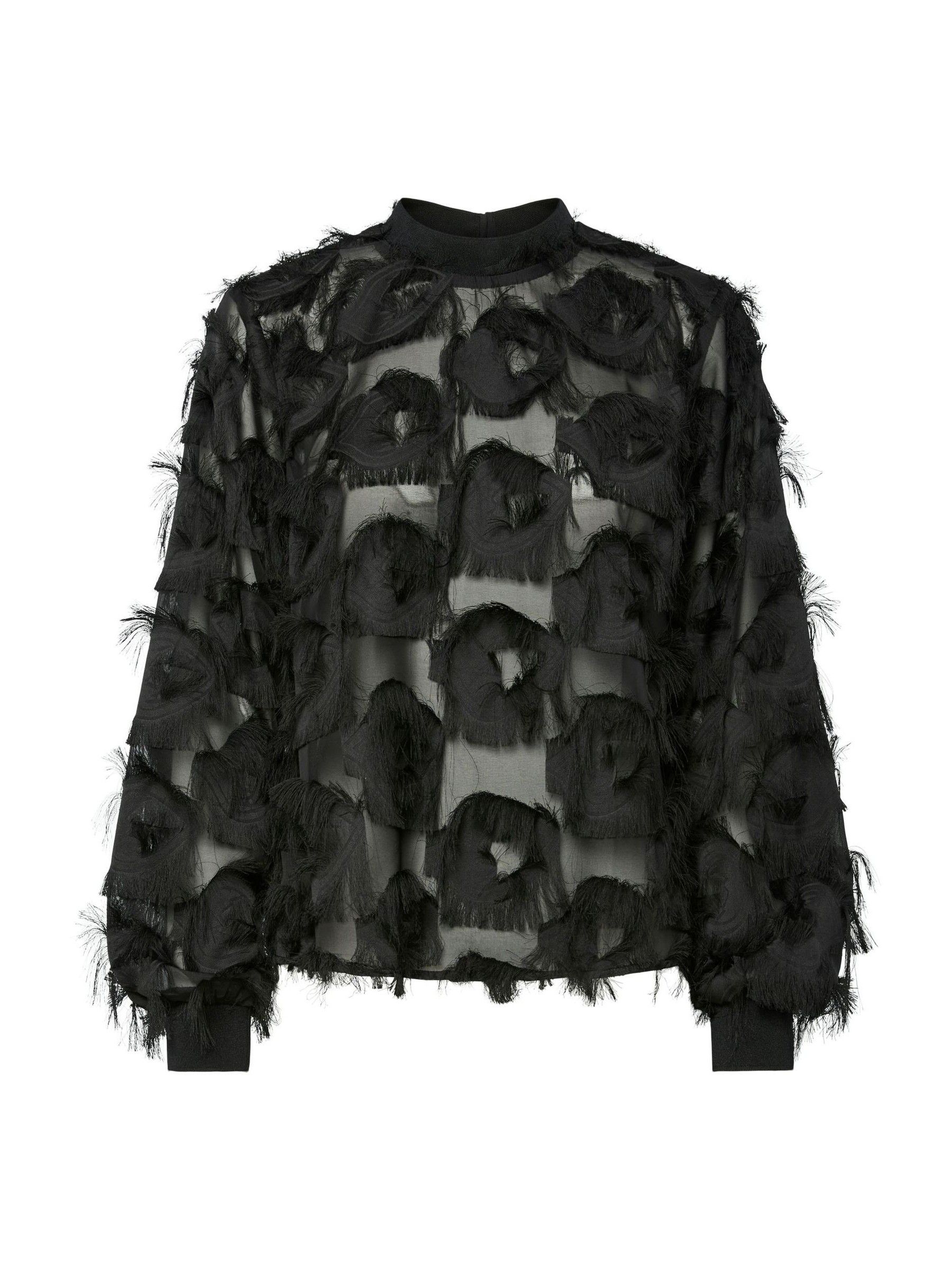 Buy Y.A.S Black Fringe Texture Long Sleeve Top from Next Canada