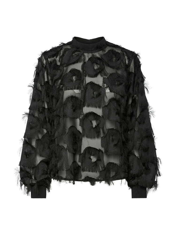 Preto - Blusa de manga comprida com textura de franjas Y.A.S. - Imagem 5 de 5