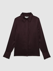 Reiss Burgundy Ameira Silk-Satin Concealed-Placket Shirt - Image 2 of 6