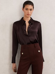 Reiss Burgundy Ameira Silk-Satin Concealed-Placket Shirt - Image 3 of 6