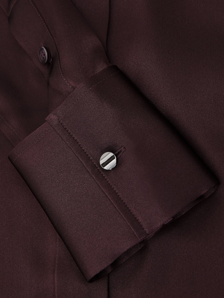 Reiss Burgundy Ameira Silk-Satin Concealed-Placket Shirt - Image 6 of 6